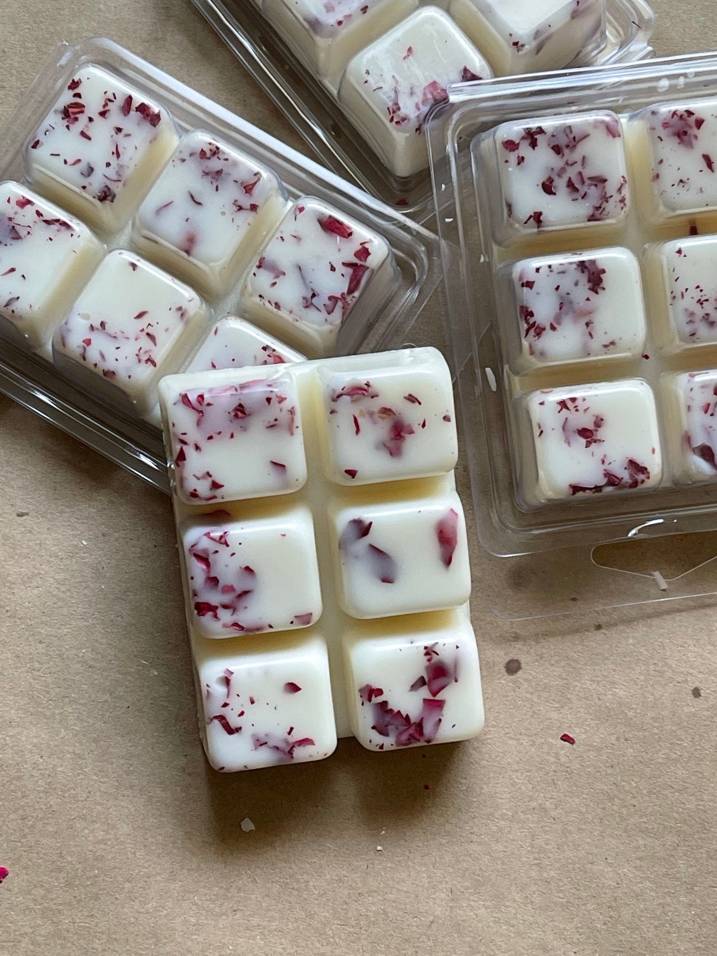 Rose Scented Wax melts with dry rose petals and eco friendly mica - self care - party favor - gift - soy wax melt - glitter wax melts