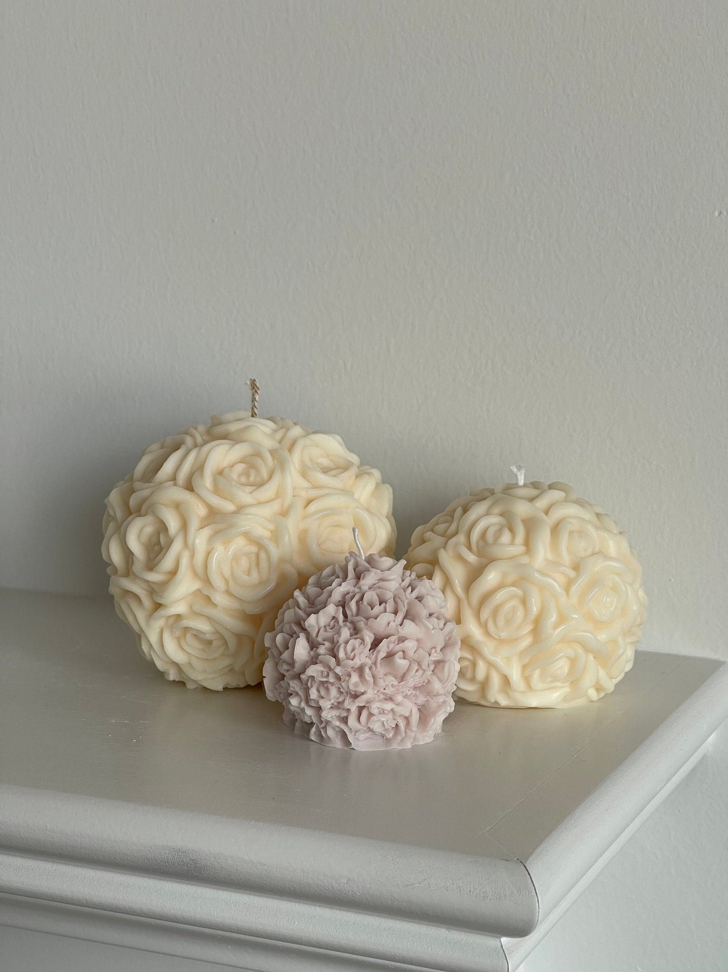 Rose Ball Trio Gift Set, Scented Soy Wax Candle Gift Set for Holidays, Party Favors, Wedding table decor, unique candle gift with flowers