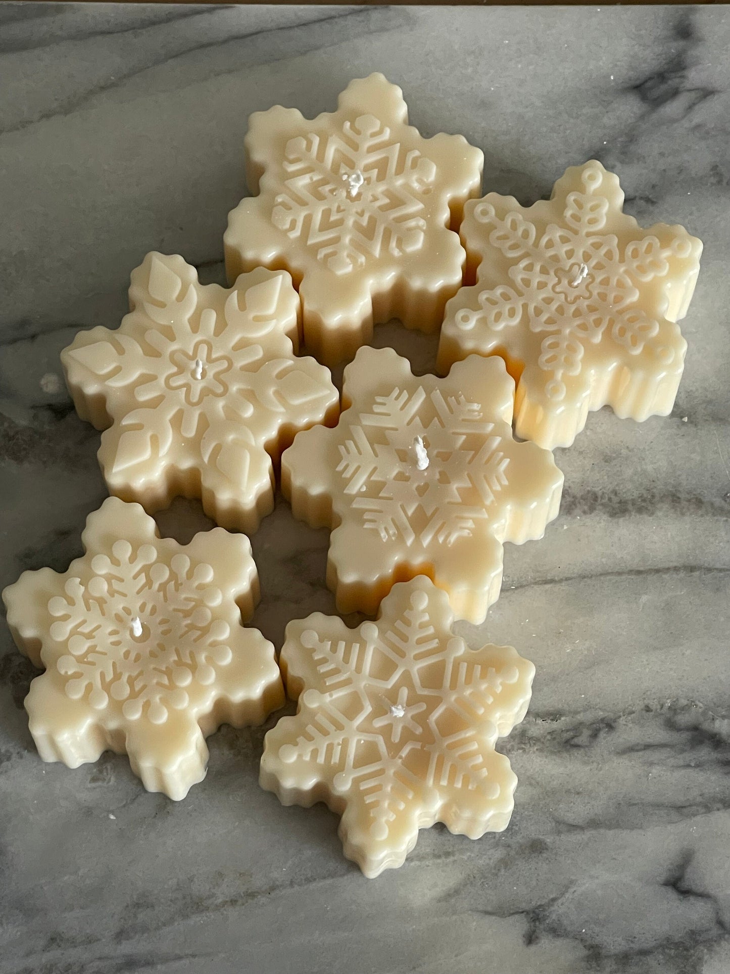 Christmas snowflake candles - Assorted designs - All natural white pillar candles, Soy wax non-toxic